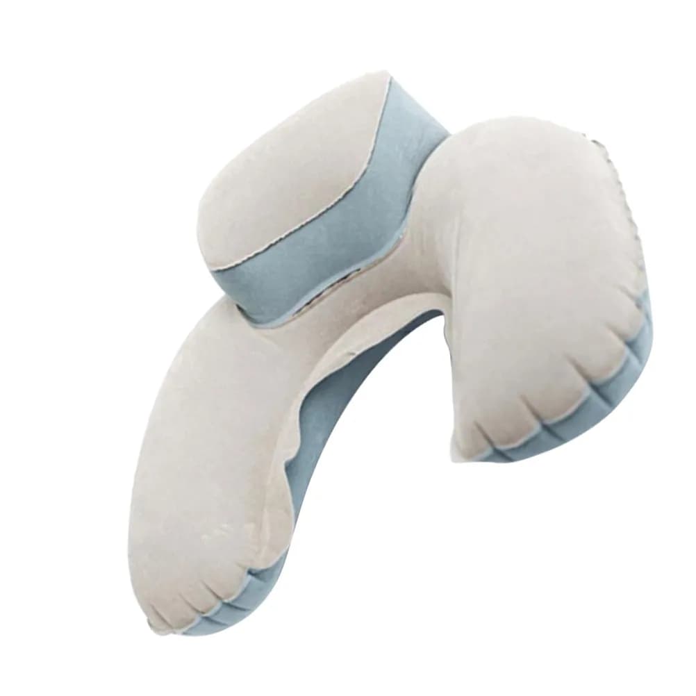 Flocking Inflatable U Shape Neck Pillow for Travel Camping Outdoor Use Lightweight Compact Foldable Head Cushion Grey