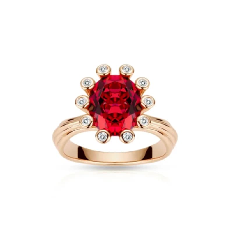 BELLUX Anello in argento 925 con zirconi sintetici Anello in oro champagne con diamanti pieni di uovo di piccione rosso, rubino leggero, anello di moda di lusso