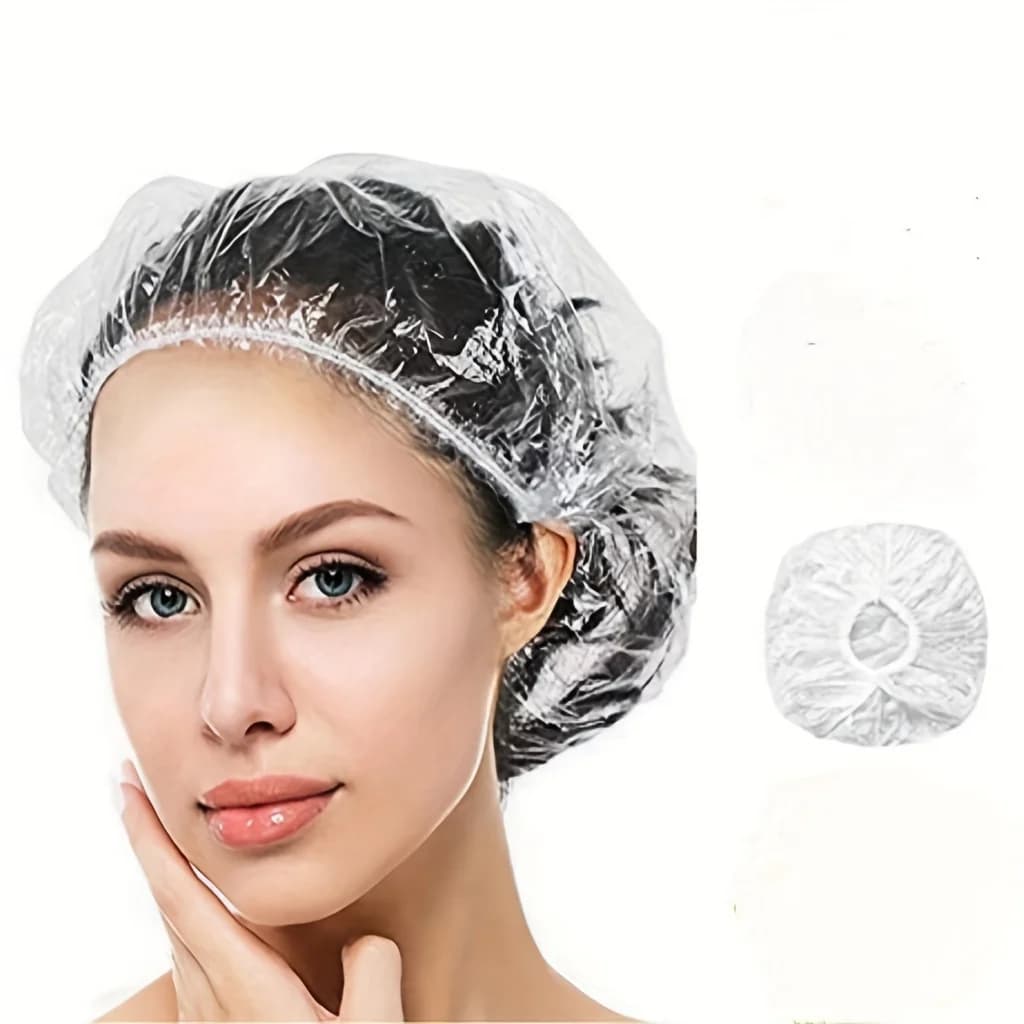 100 Cuffie da Doccia Monouso, Elastici da 14-29 cm, Impermeabili in HDPE, per Spa, Salone, Viaggi, Animali Domestici e Pulizie, Trasparenti
