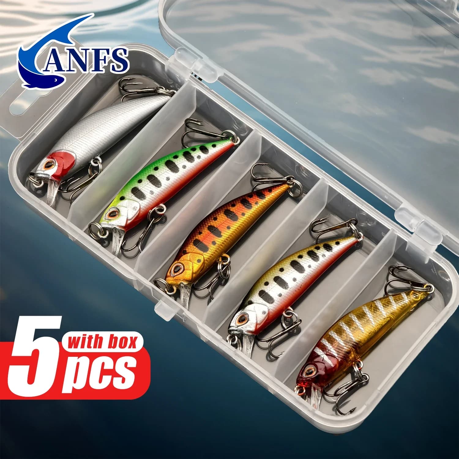 ANFS 5 pieces kit fishing bait sinking chirping trout artificial bait crank bait fishing gear for bass