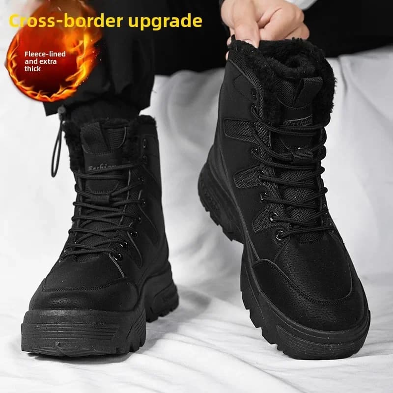 Men's Winter Sports Shoes with Thick Fleece, Warm and Anti Slip Hiking Shoes Casual Outdoor Camping High-altitude Tactical Boots