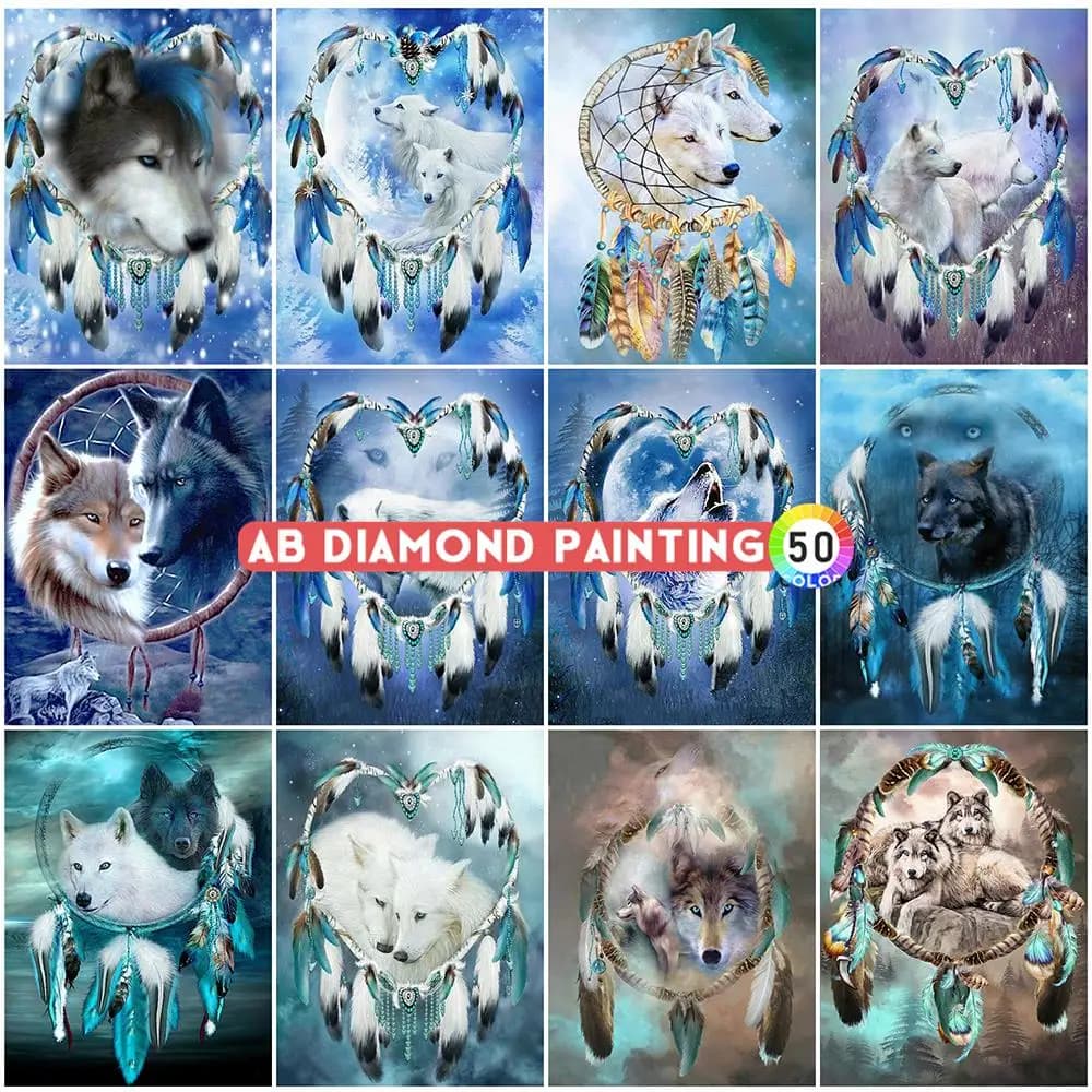 AB Diamond Painting 5D Ricamo Lupo Punto croce Mosaico Dreamcatcher Strass Arte Animale Artigianato Adesivi murali completi