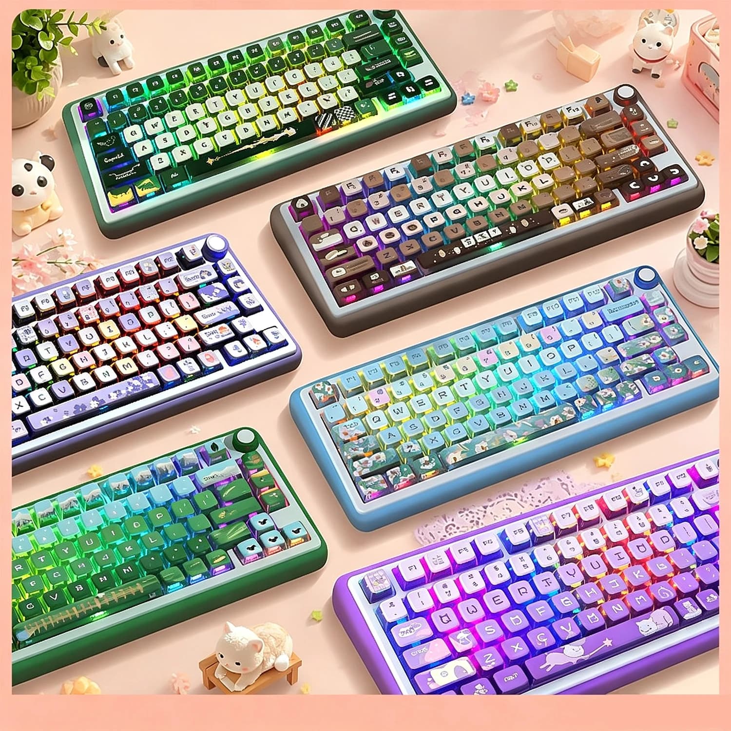 KYOMOT Strawberry Milk Rabbit Keycaps MDA Profile PBT Dye Sub 122 Keys Anime Games Keycap for MX Switch DIY Mechanical Keyboard