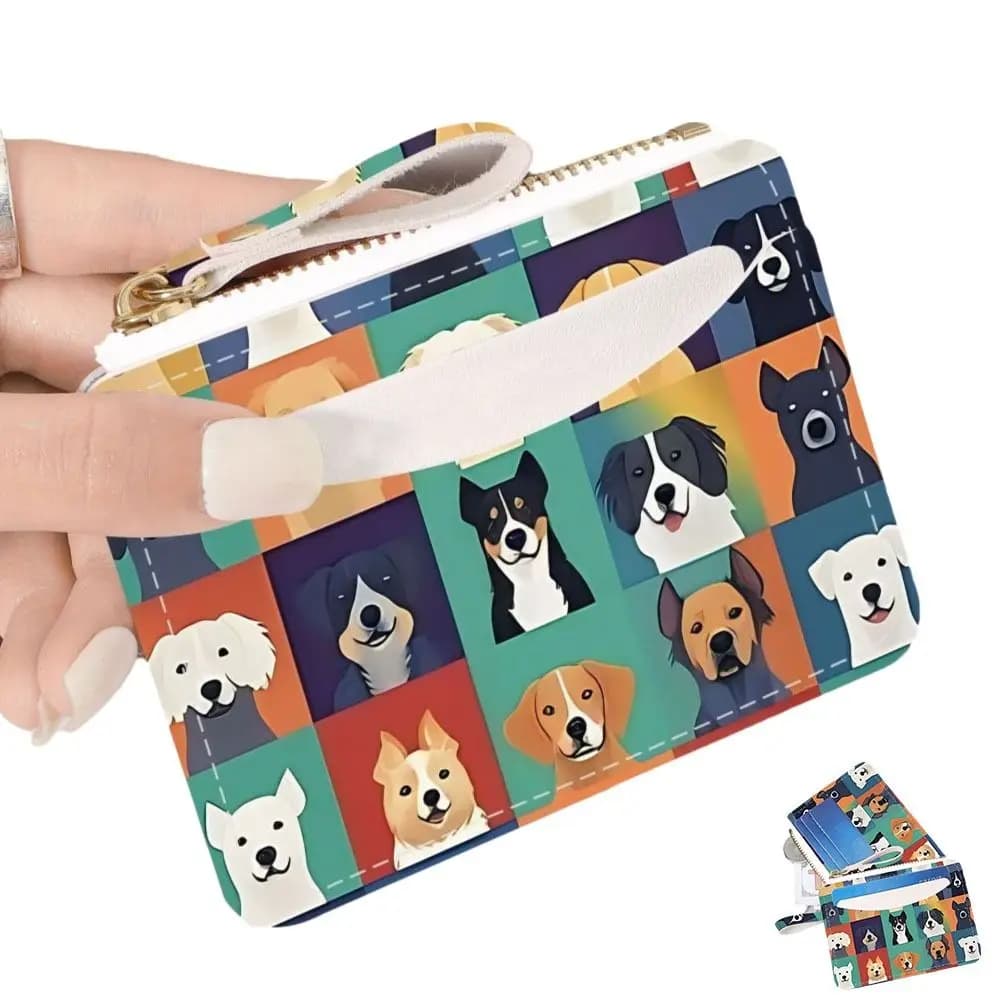 Portable Cute Puppy Credit Card Holder Roomy Small Card Bag Slim Zipper Wallet Gifts