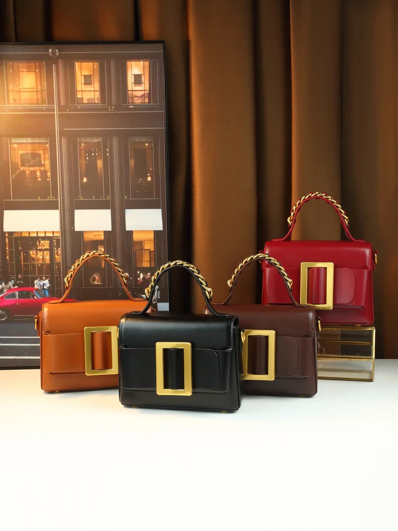 Versione coreana della borsa quadrata piccola alla moda con fibbia a tinta unita, borsa versatile da donna