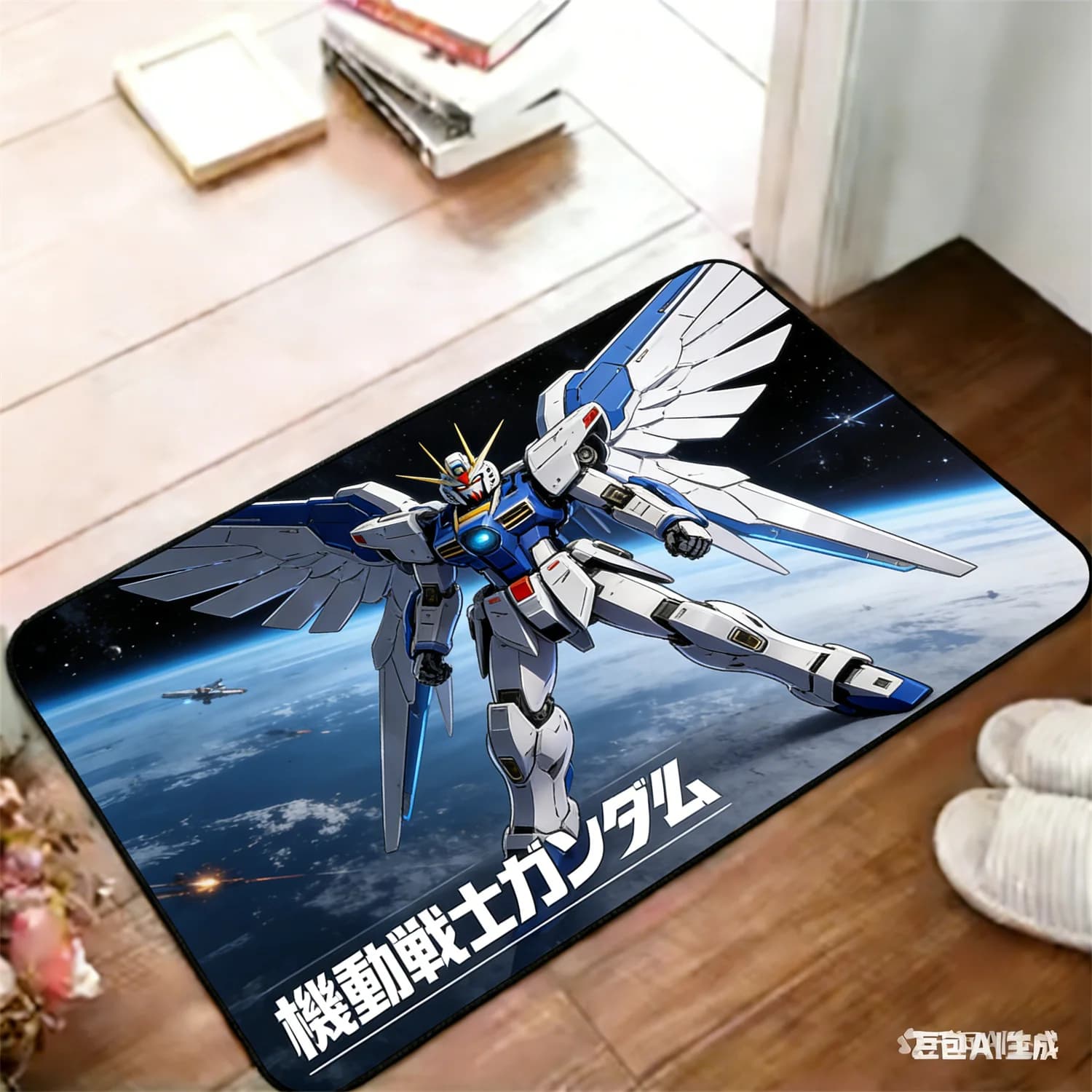 Tappetino per porta Gundam, tappetino decorativo con stampa Wing Gundam preferito dai fan di Mecha, decorazione per l'ingresso a tema fantascienza