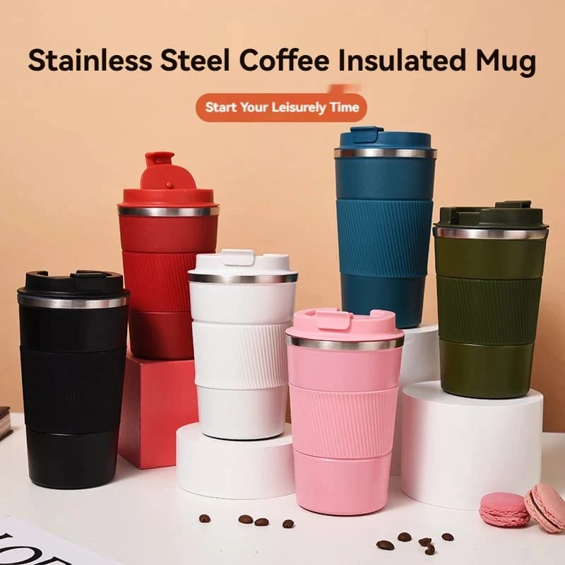 380ML Thermos Mug Travel Water Bottle Stainless Steel Coffee Cup Leak-Proof Car Vacuum Flask Keeps Cold and Heat Thermal Mug