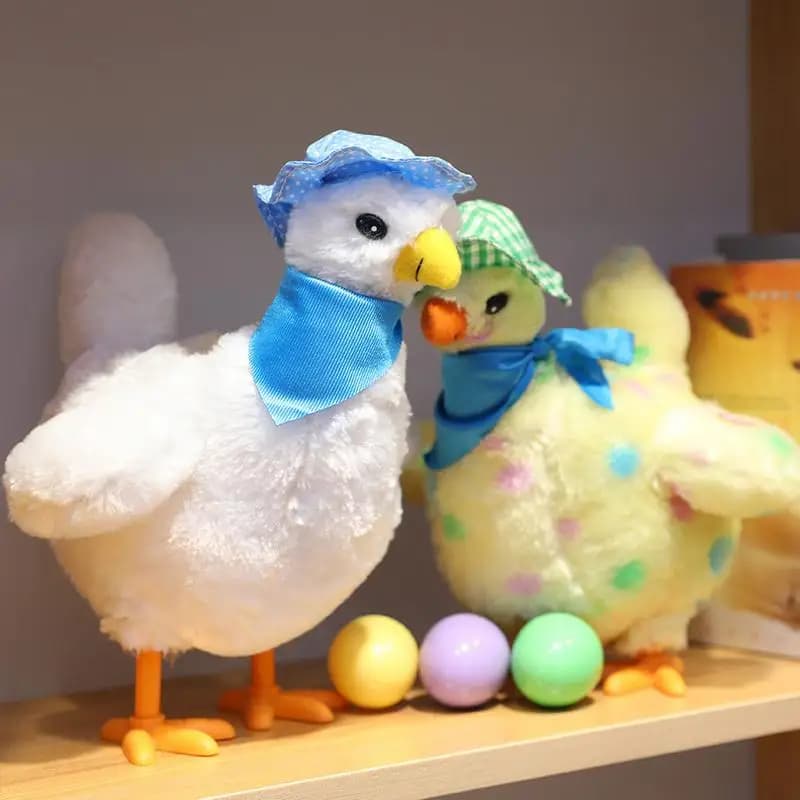 Pollo farcito con uovo peluche gallina Puzzle divertente figurina di pollo musicale giocattoli per animali domestici giocattoli interattivi per gatti depone le uova per le vacanze