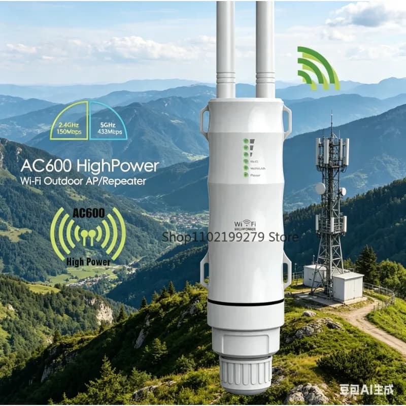 Ripetitore WiFi Esterno ad Alta Potenza AC600, Router AP Dual Band 2.4G+5Ghz, Lunga Portata, POE con Protezione da Fulmini Integrata