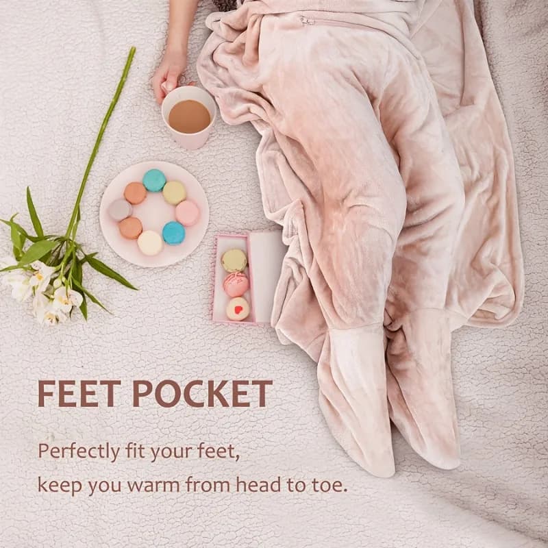 Wearable Multi-purpose Travel Blanket Soft Flannel TV Blanket Portable Warm Throw Wrap For Airplane Sofa Home Trip