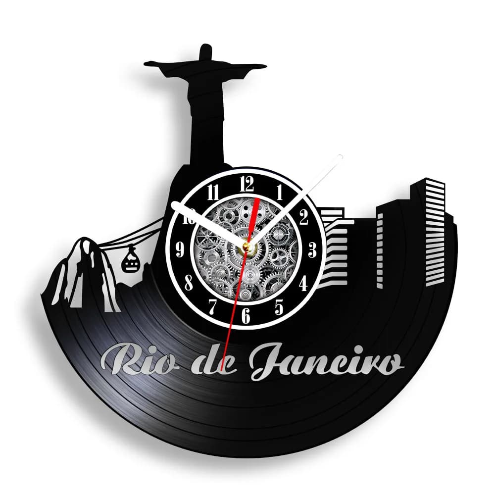 Rio de Janeiro Vinyl LP Record Wall Clock Skyline Rio Cityscape South America Wall Art Home Decor Clock Watch Brazil Travel Gift