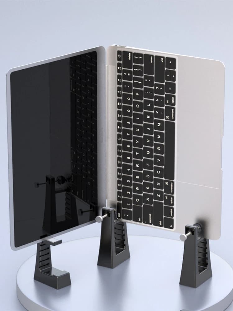 WYORESY adopts premium vertical laptop stand supporting side placement and secondary screen upright desktop layout upgrade