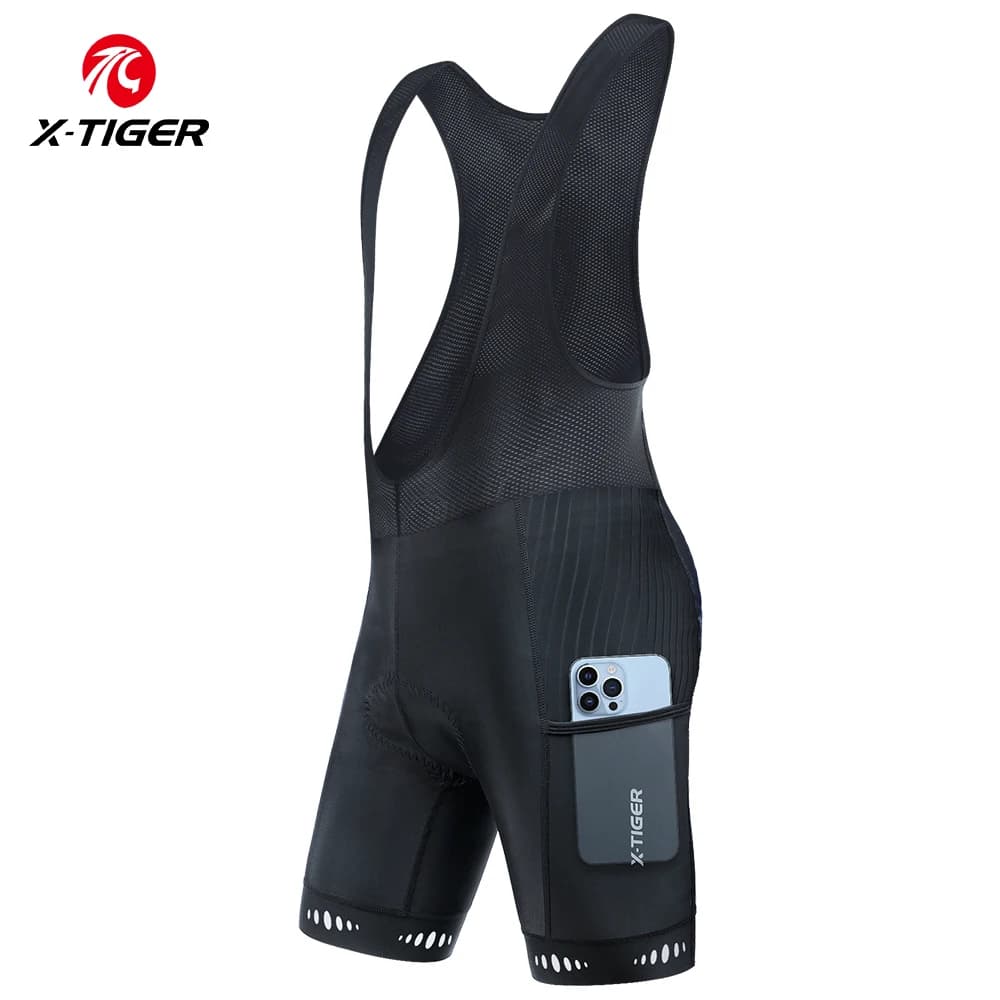 X-TIGER men's cycling bib with 5D phone pockets breathable shockproof cycling padded