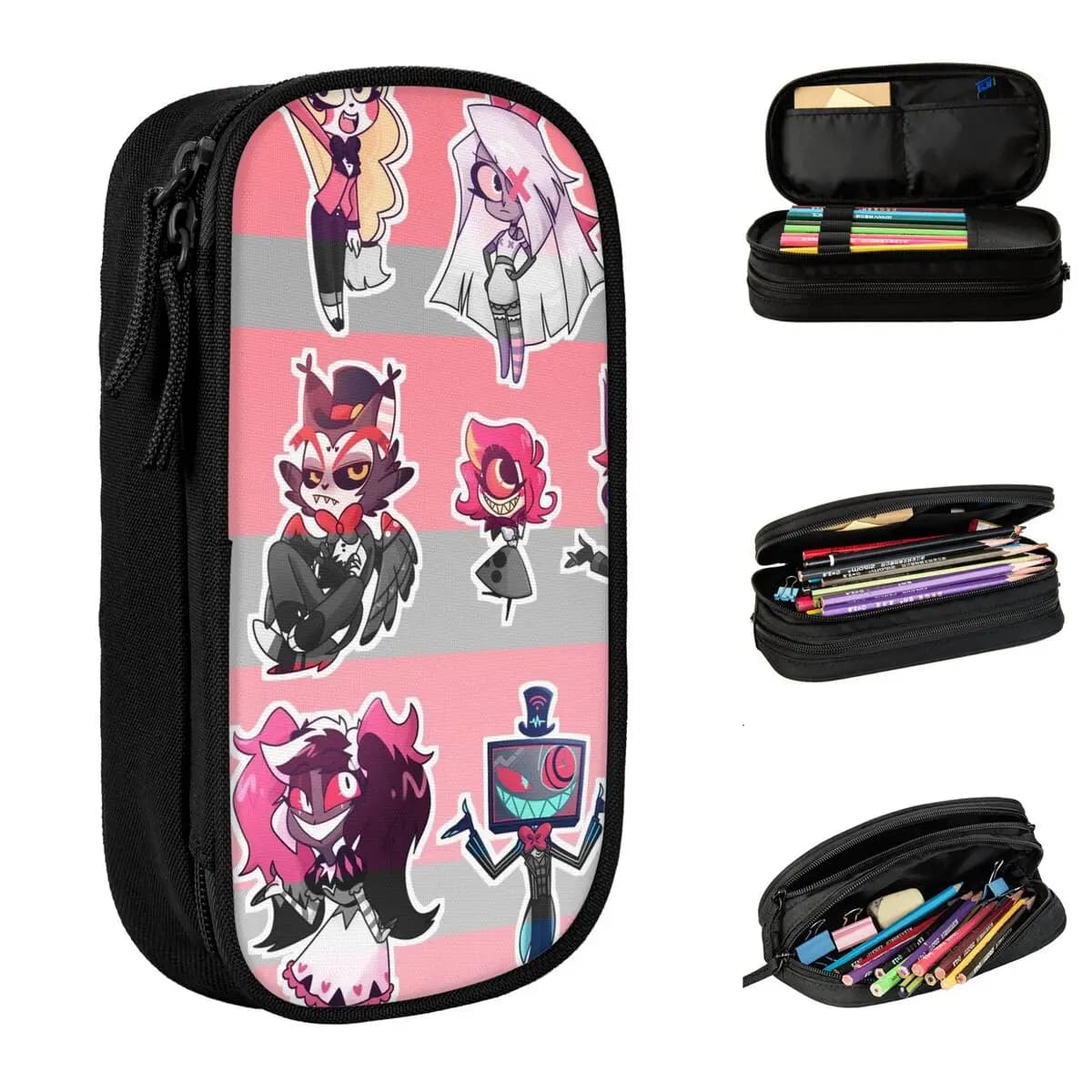 Hazbins Hotel Astuccio per matite anime Alastor Angel Dust Portapenne Borsa Ragazza Ragazzi Grande portaoggetti Astuccio per matite cosmetiche per la scuola degli studenti