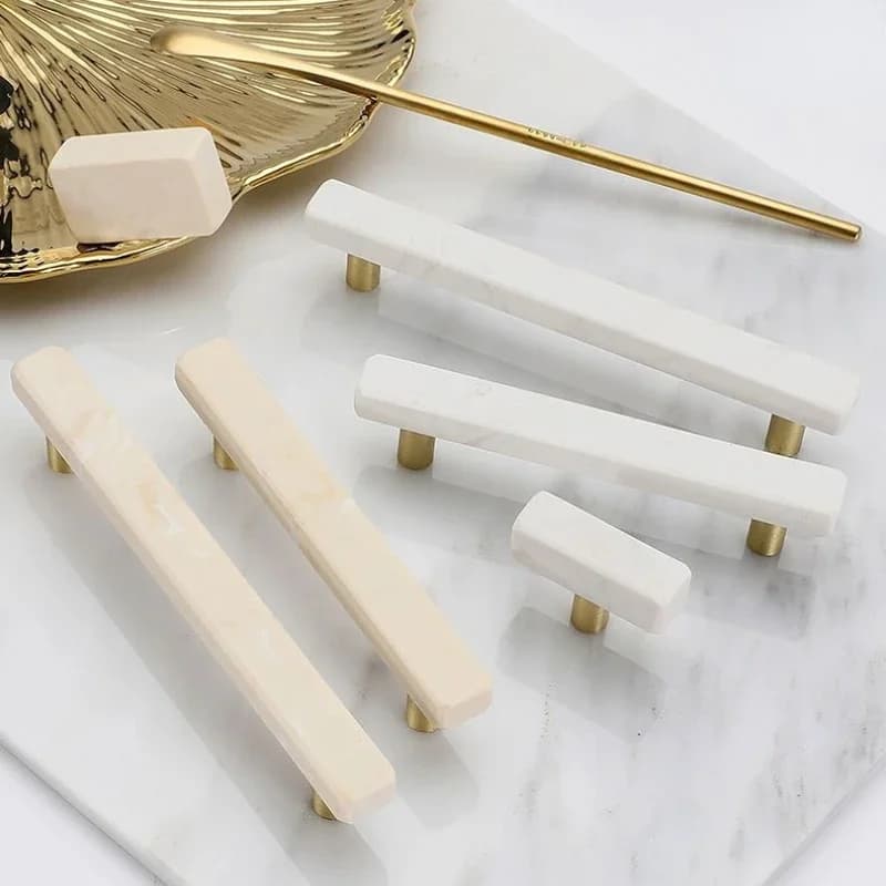 Zinc Alloy Cabinet Marble Door Handles Cupboard Dresser Handles Drawer Pulls Stone Rock Beige