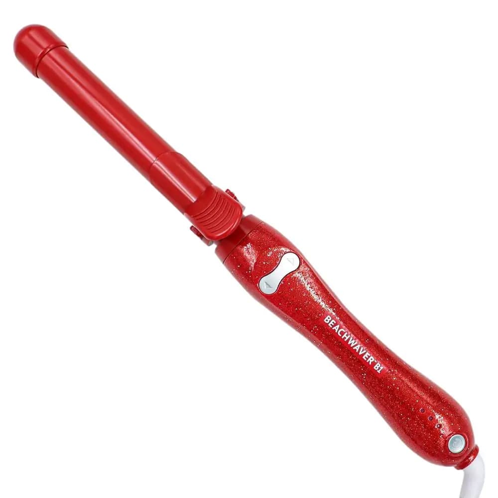 Ferro arricciacapelli automatico da 1 pollice - Design rosso glitterato | Ideale per tutte le lunghezze di capelli | Spegnimento automatico, portatile, doppia tensione