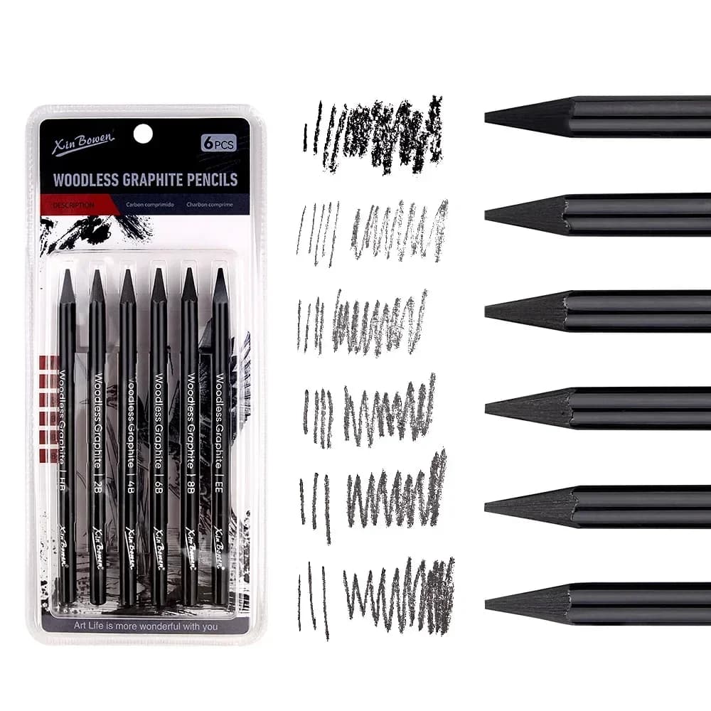 6pcs Woodless Graphite Pencils Set HB 2B 4B 6B 8B EE Sketch Drawing Black Charcoal Pencils Art Supplies for Artists Students