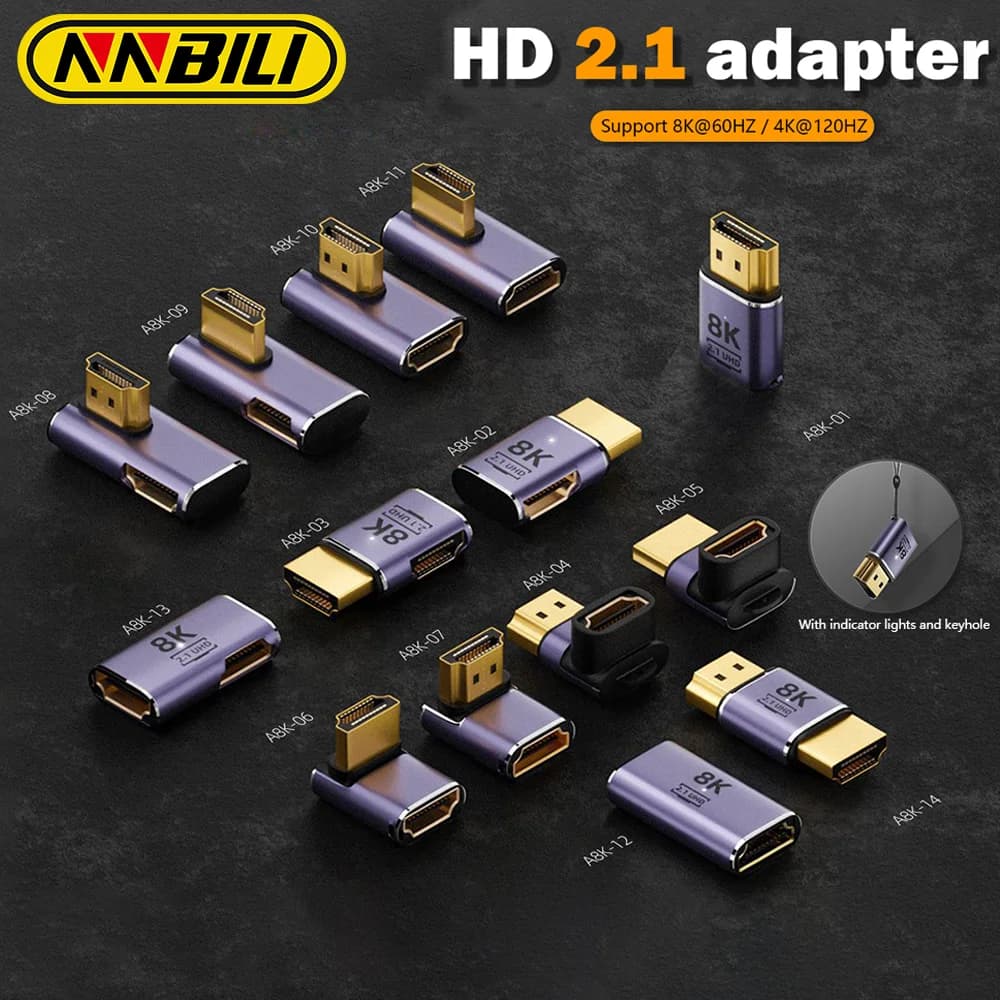 NNBILI Adattatore cavo 2.1 compatibile HDMI 8K60HZ 4K120HZ Convertitore HDMI2.0 48Gpbs per proiettore HDTV PS4 PS5 Schermo PC portatile