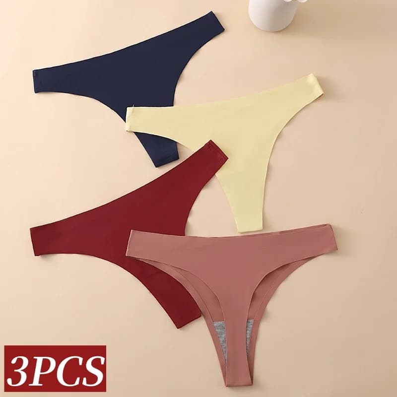 3Pcs/Set Ice Silk Thongs Women Panties Low Rise G-String Solid Color Underpants Breathable Underwear Female Sexy Lingerie