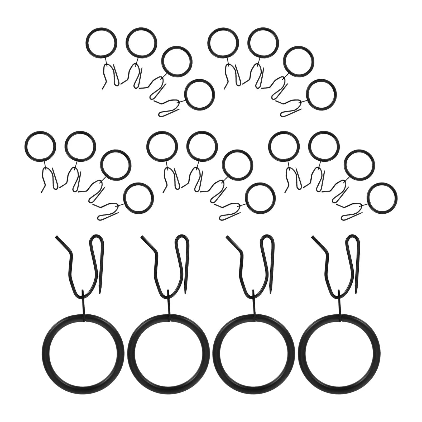 24Sets Shower Curtain Rings Metal Eyelet Drapery Rings Pin Hooks Heavy Duty 32Mm Internal Diameter Window Door Curtains Black