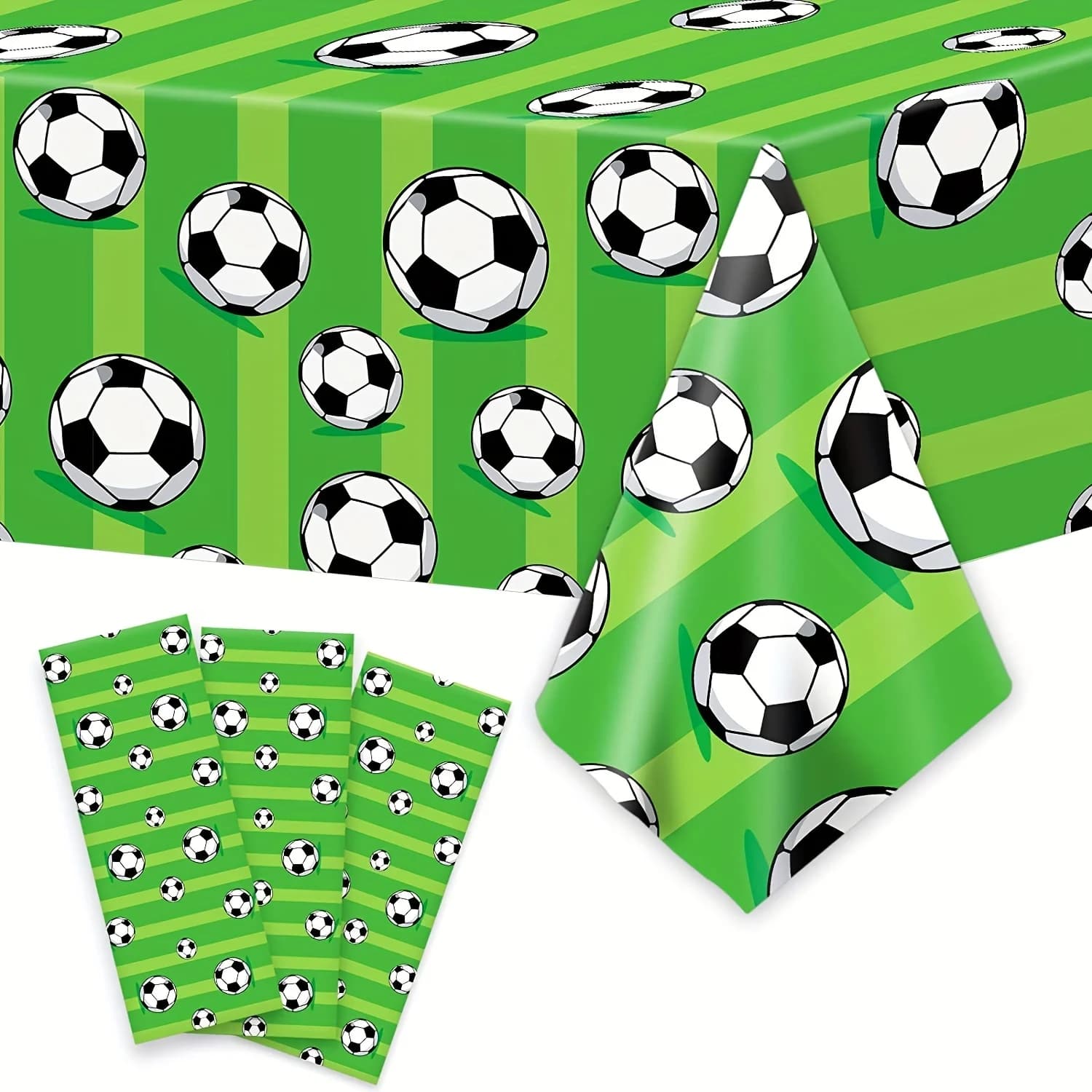 1pcs Soccer Themed Green Disposable Tablecloth Football Field Striped Tablecloth Boys' Birthday Party Single Party Outdoor Event