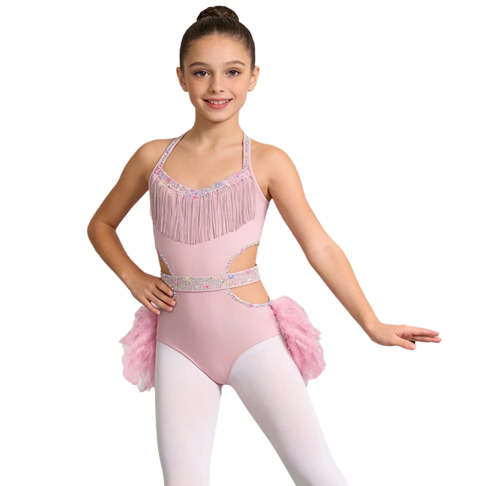 Body da ballo per bambine con gonna a piume, per danza latina, jazz, rumba, samba, pattinaggio artistico, ginnastica, con corpetto all'americana