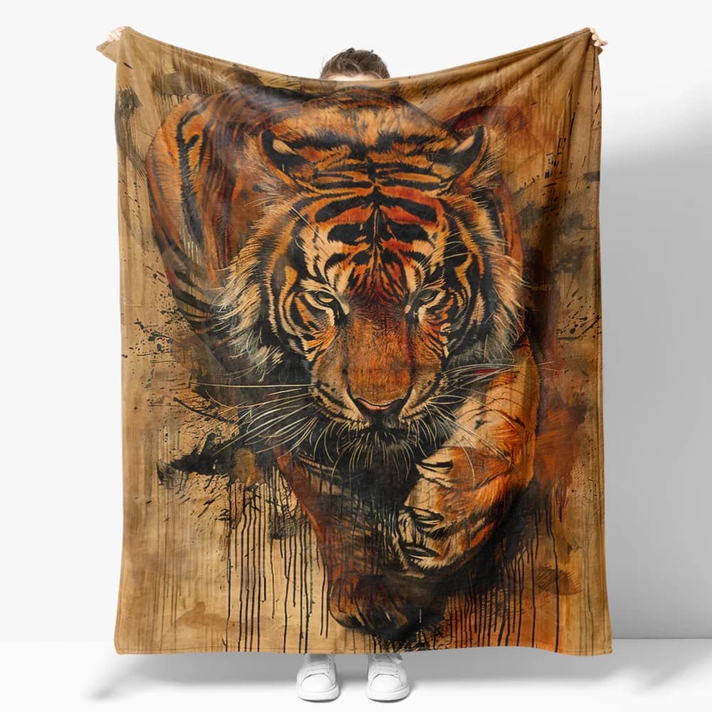 Fierce and Warm Tiger Flannel Blanket for Sofa Powerful and cool Throw Blankets For Bed Perfect Gift