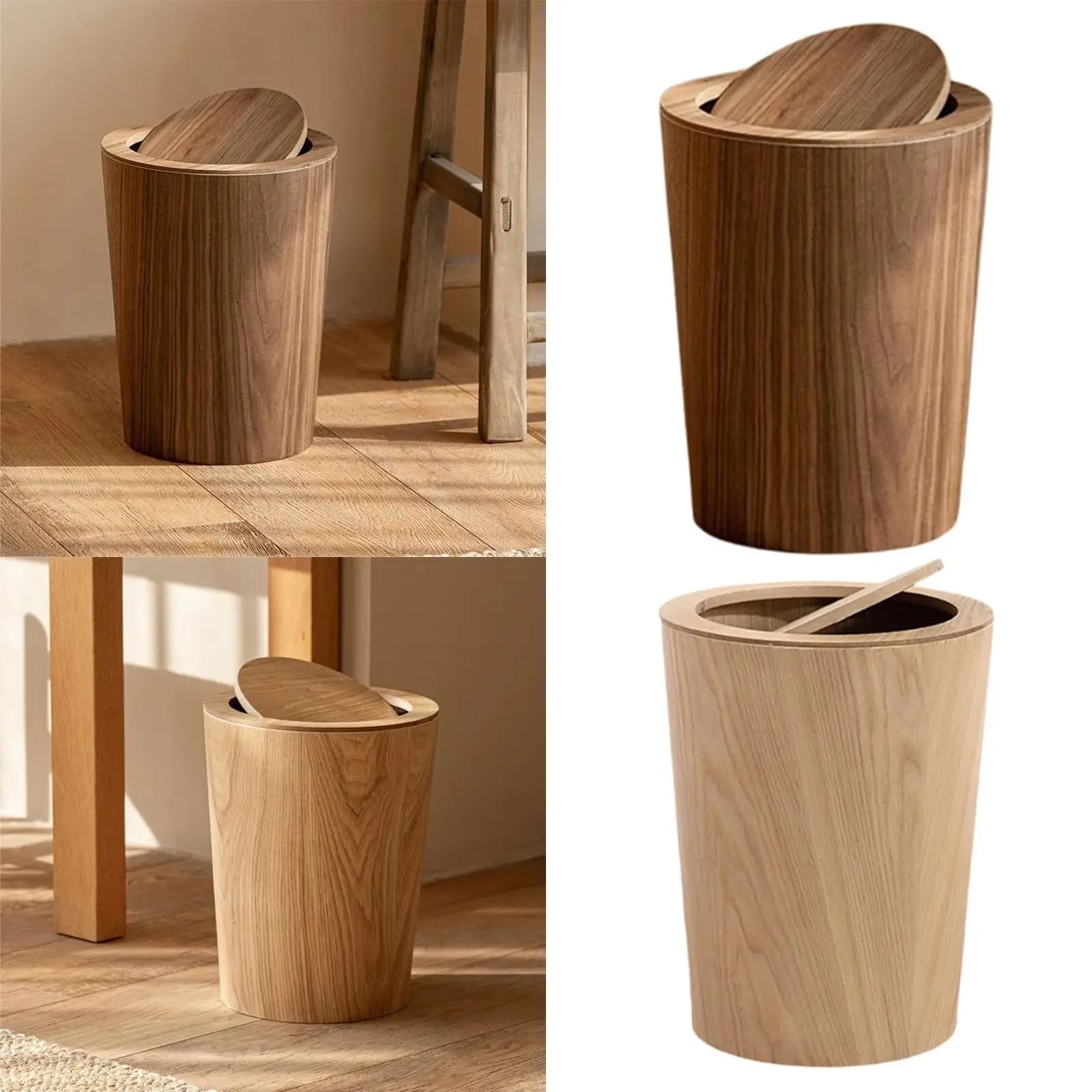 Cestino per Rifiuti in Legno, Contenitore Decorativo Stile Giapponese per Stanza, Ufficio, Camera da Letto, Bagno