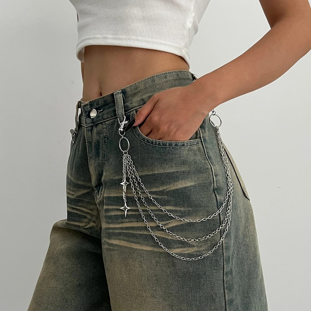 Catena Multistrato in Metallo con Ciondolo a Stella Salircon Punk, Catena per Pantaloni Hip Hop, Portachiavi da Cintura, Catena per Jeans, Accessori di Tendenza per Donna, Regali
