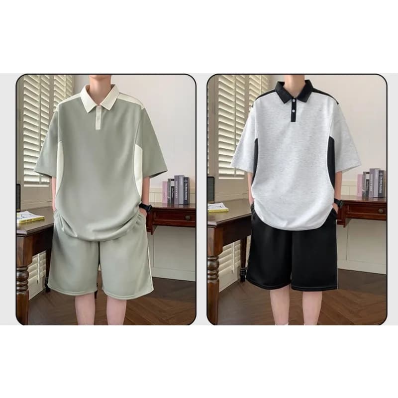 Summer Outdoor Cycling Sports Quick Drying Two-piece Set Fashionable and Trendy Loose Short Sleeved T-shirt Five Inch Shorts Set