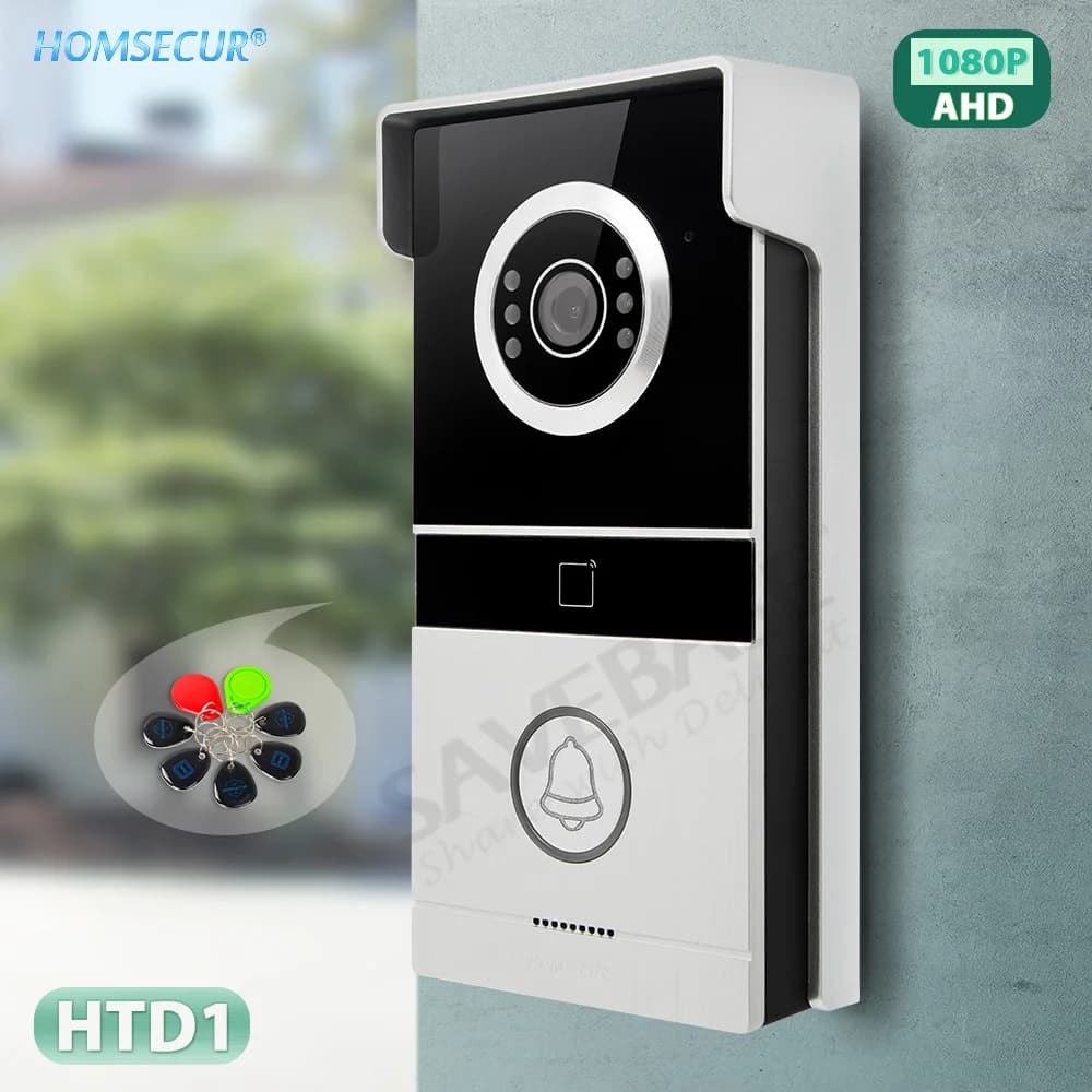 Telecamera per campanello HD a 4 fili HTD1 Montaggio superficiale 120 ° Accesso RFID con angolo di visione per videocitofono HOMSECUR 1080P Home
