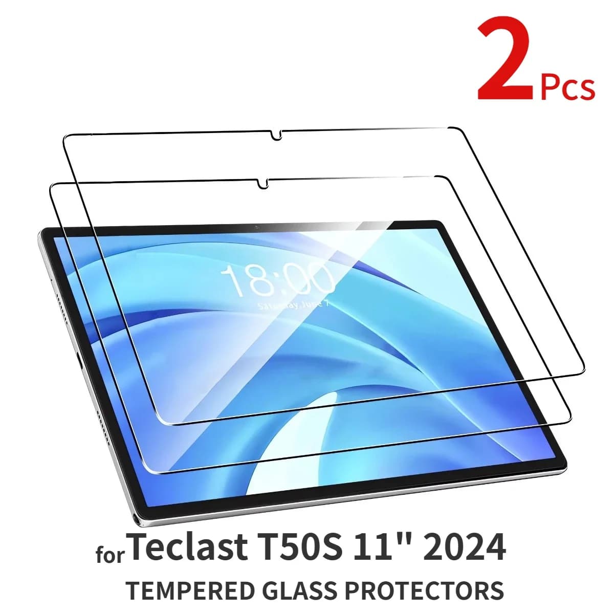 2 Pezzi Pellicola Protettiva in Vetro Temperato HD Trasparente per Teclast T50S 11" 2024, T50HD, T60, P50, T50 Pro Plus