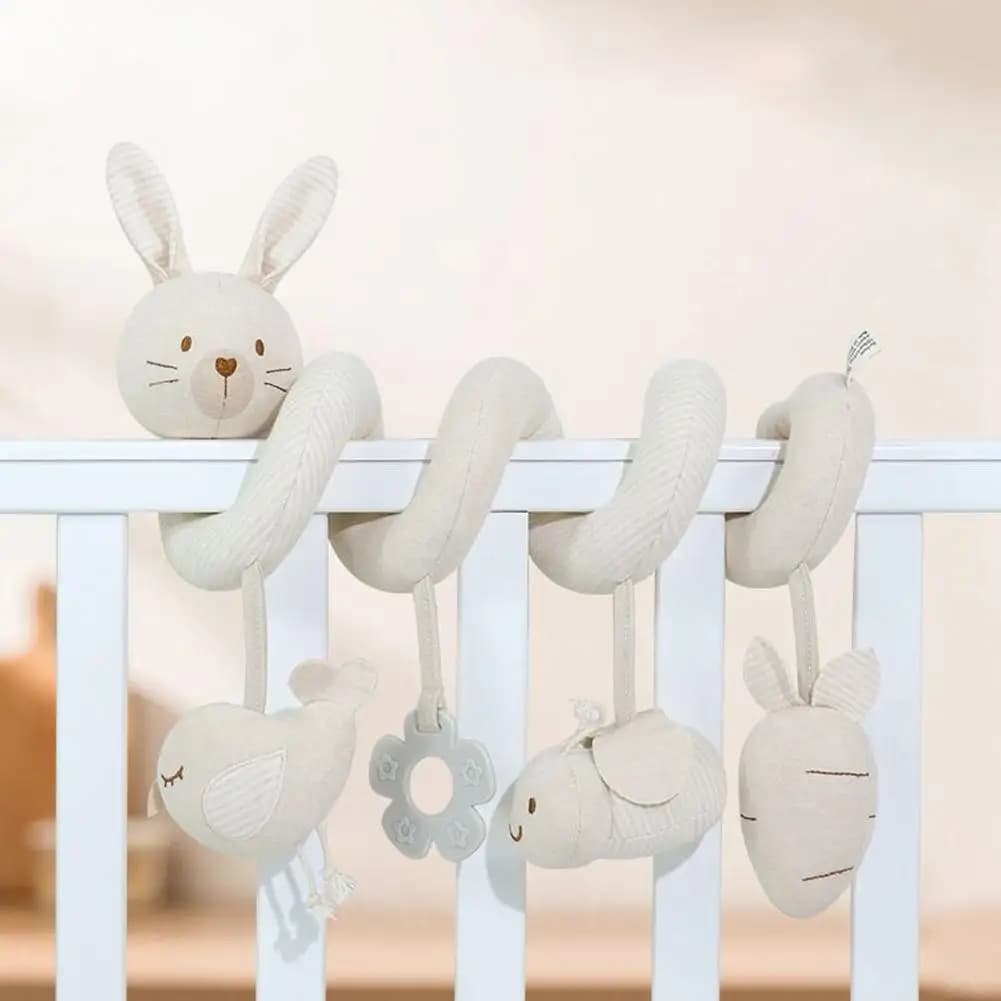 Passeggino giocattolo appeso peluche morbido cartone animato animali giocattolo sensoriale neonato regali passeggino a spirale staccabile giocattoli educativi
