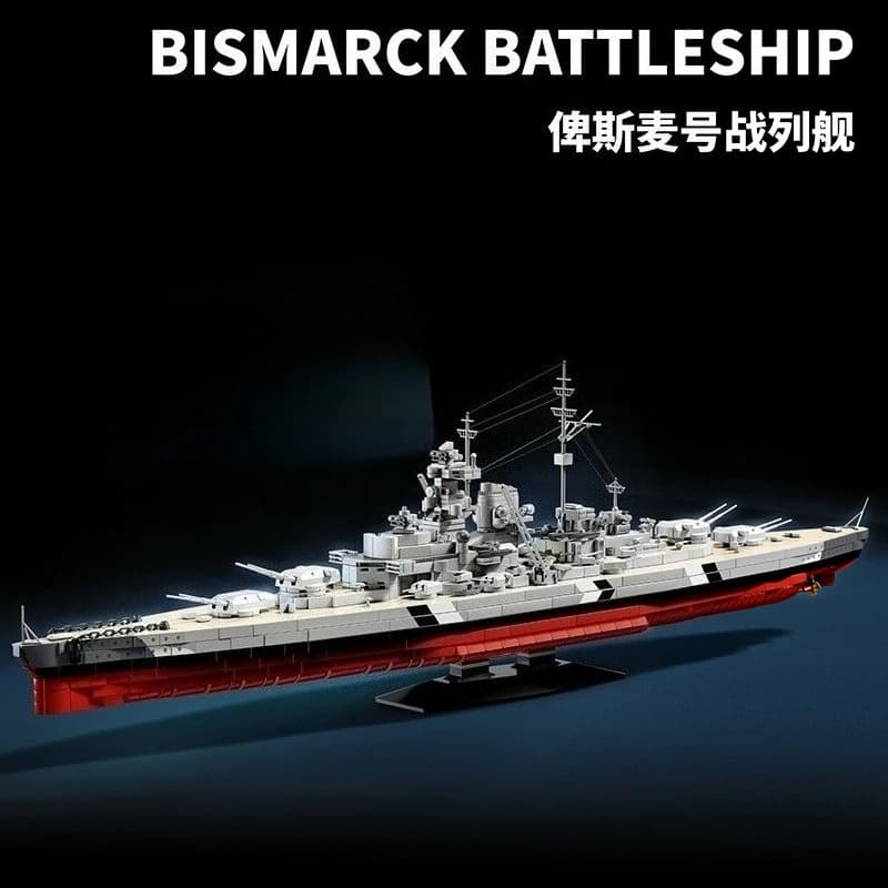 Modello di Nave da Guerra BISMARCK 83cm, Blocchi da Costruzione, Giocattolo Militare della Seconda Guerra Mondiale, Serie DIY per Ragazzi e Adulti