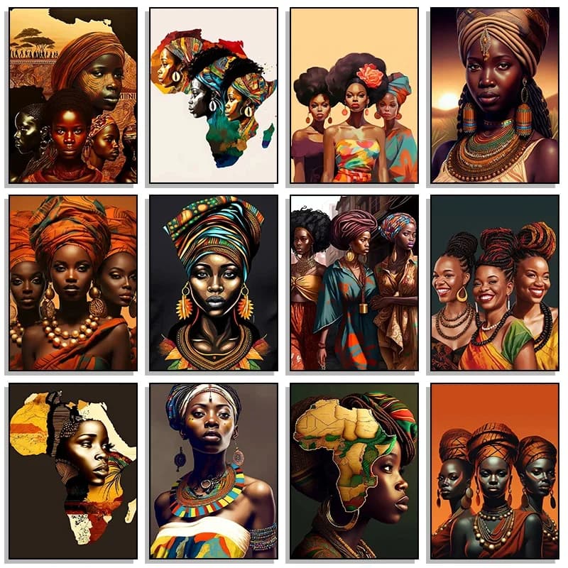 1pcs(No frame)Modern African Black Woman Portrait Posters and Prints Canvas Painting Wall Art Pictures for Living Room Home D