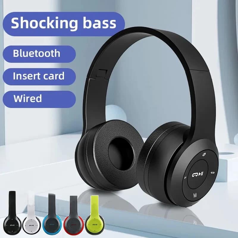 Cuffie wireless P47 Cuffie compatibili Bluetooth 5.0 Stereo HiFi pieghevoli per tutti gli smartphone con supporto per microfono Scheda SD