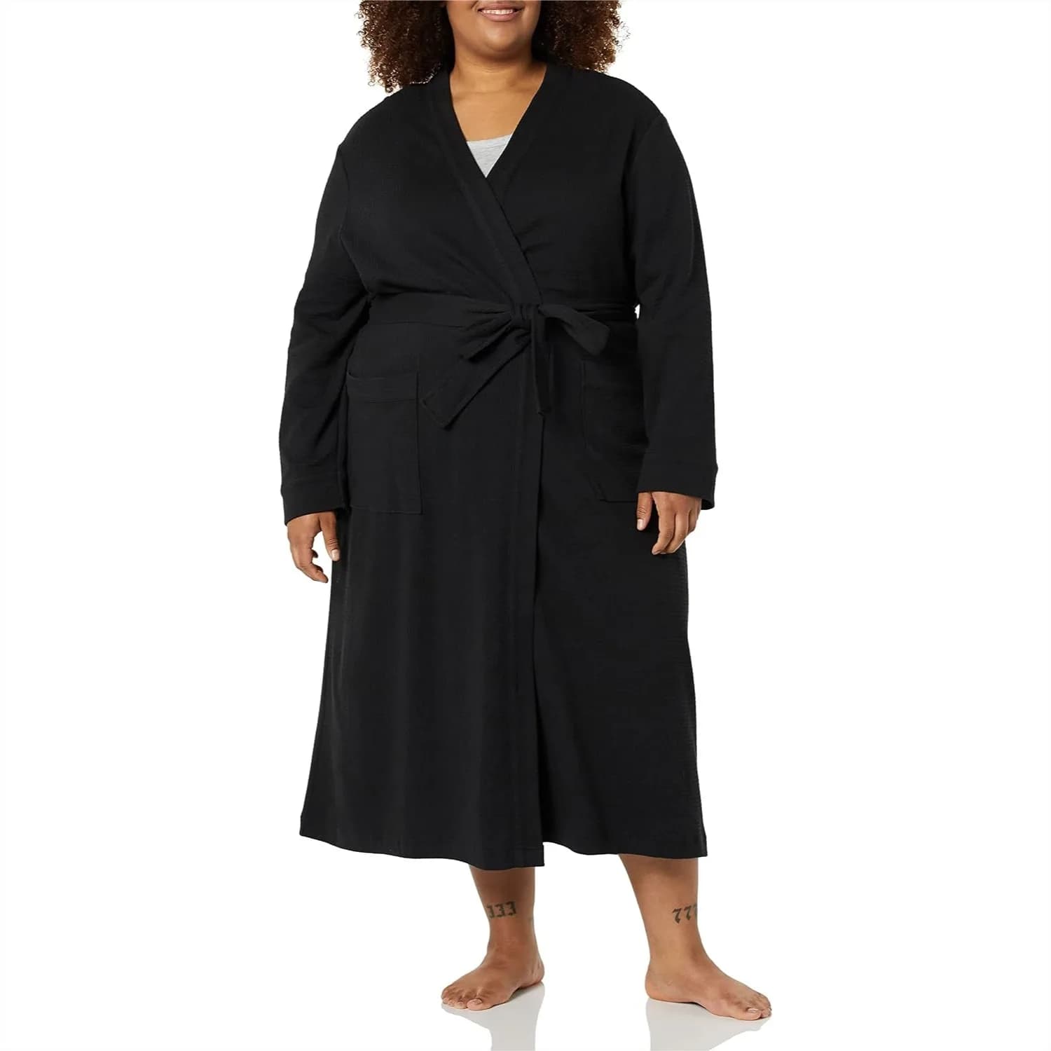 Women's Lightweight Waffle Bath Robe with Pockets, Full-Length for After Shower or Spa
