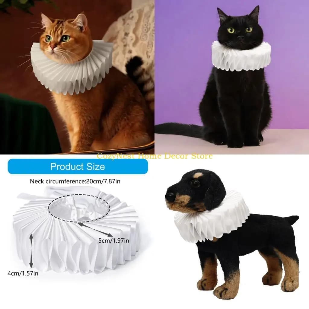 92MF Adjustable Pet Neck Ruff Necklace Renaissances Era Costume Accessories for Dog Cats Ruffled Collar Halloween Cosplay
