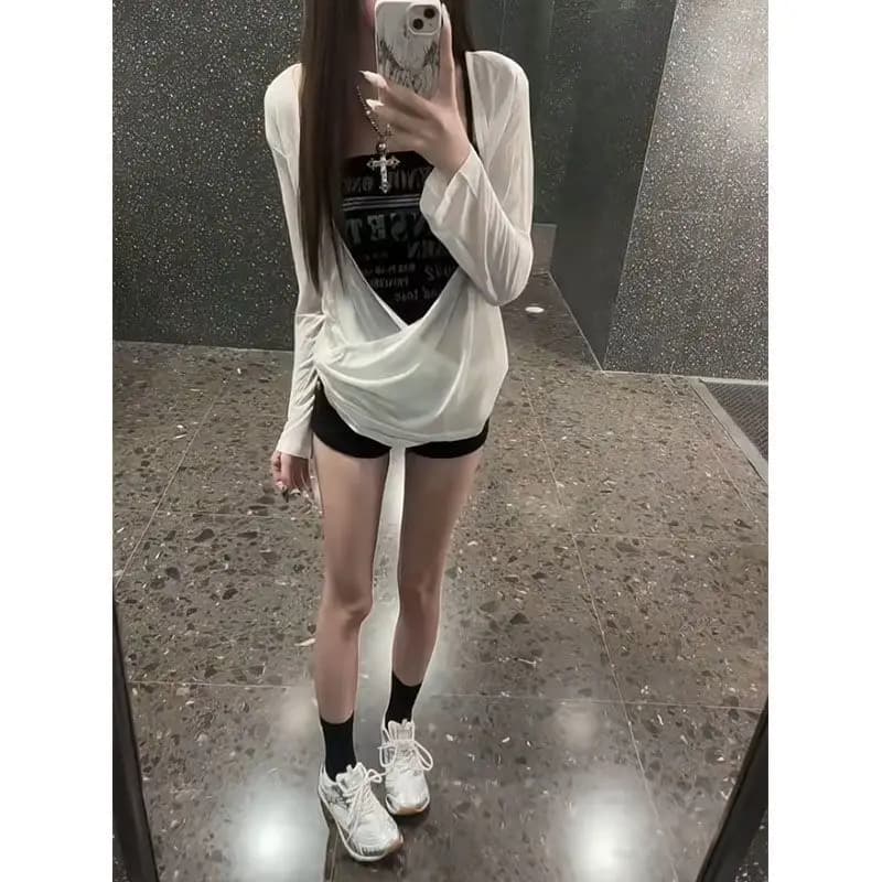 Lazy Wind Top Fashion Suit Female Summer Spice Wear Sunscreen Blouse Letter Print Tube Top Suspender Two-piece Set