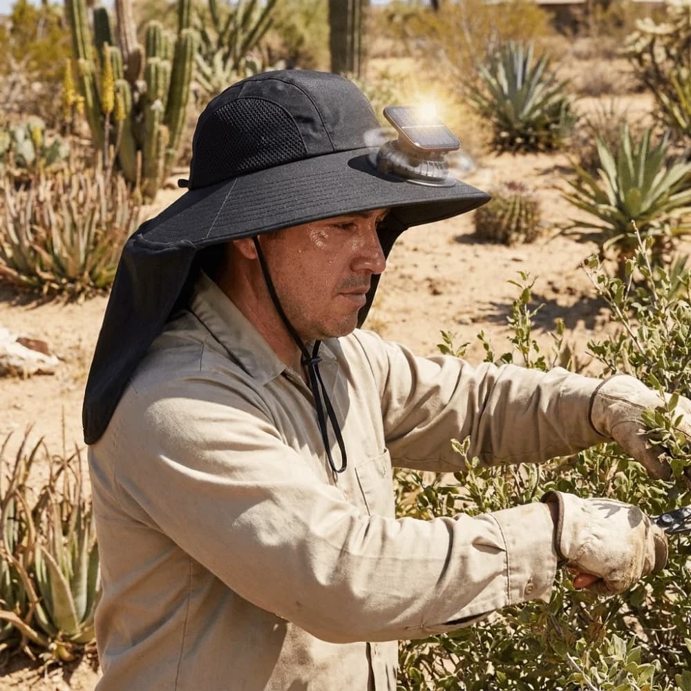 Nuovo Cappello Traspirante con Ventola Solare, Regolabile, Rinfrescante, a Tesa Larga, con Sciarpa Integrata, Leggero, per Esterni, Protezione UV, per Escursionismo