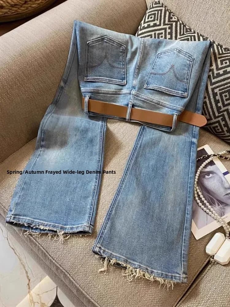 Jeans a Vita Alta Svasati da Donna, Nuovi Modelli Primaverili, Taglie Forti, in Denim Blu Spesso, Casual, a Gamba Larga