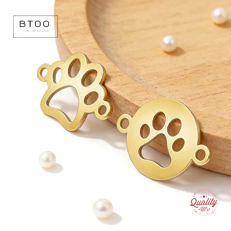 Ciondolo a Forma di Zampa di Cane in Oro 14K per Creazione di Gioielli Fai-da-Te, Bracciali, Collane e Pendenti