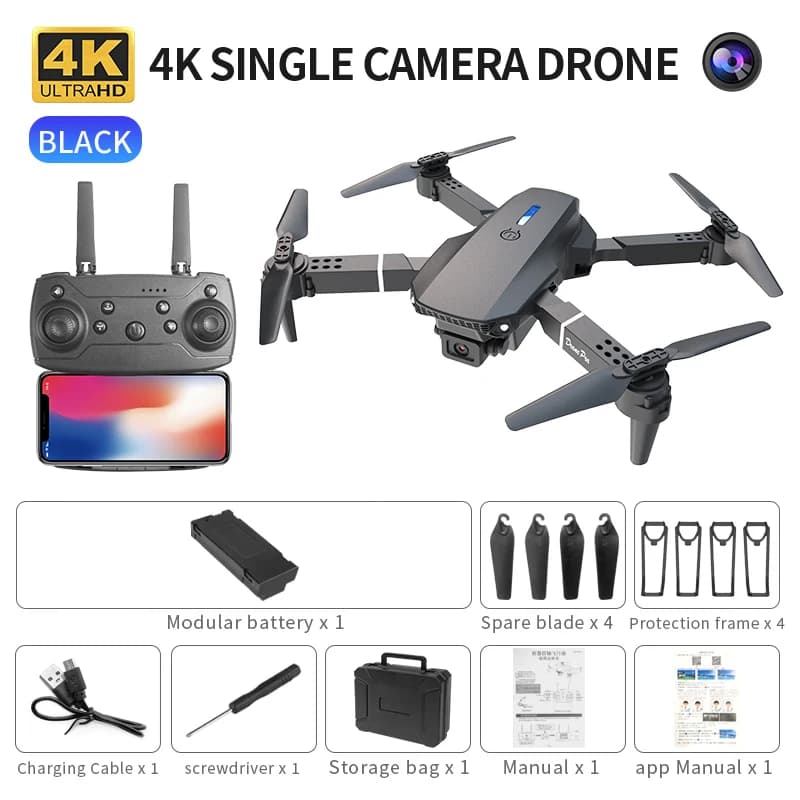 2025 E88 Pro WiFi FPV Drone - Fotocamera singola/doppia 4K/1080P, HD grandangolare, mantenimento dell'altitudine, giocattolo per elicottero RC quadricottero pieghevole