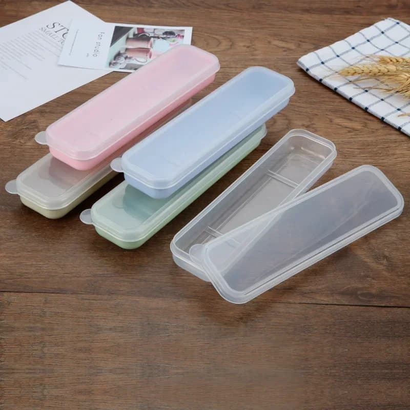 Scatola per stoviglie riutilizzabile da viaggio portatile per esterni Design per slot per la scuola per la casa Posate pratiche Custodia per posate con coperchio trasparente