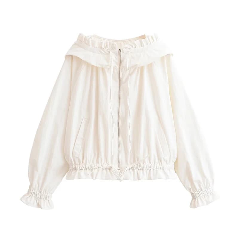 YENKYE 2026 New White Women's Short Jacket with Zip, Connected to Balze, Life with Coulisse and Smurf Sleeves