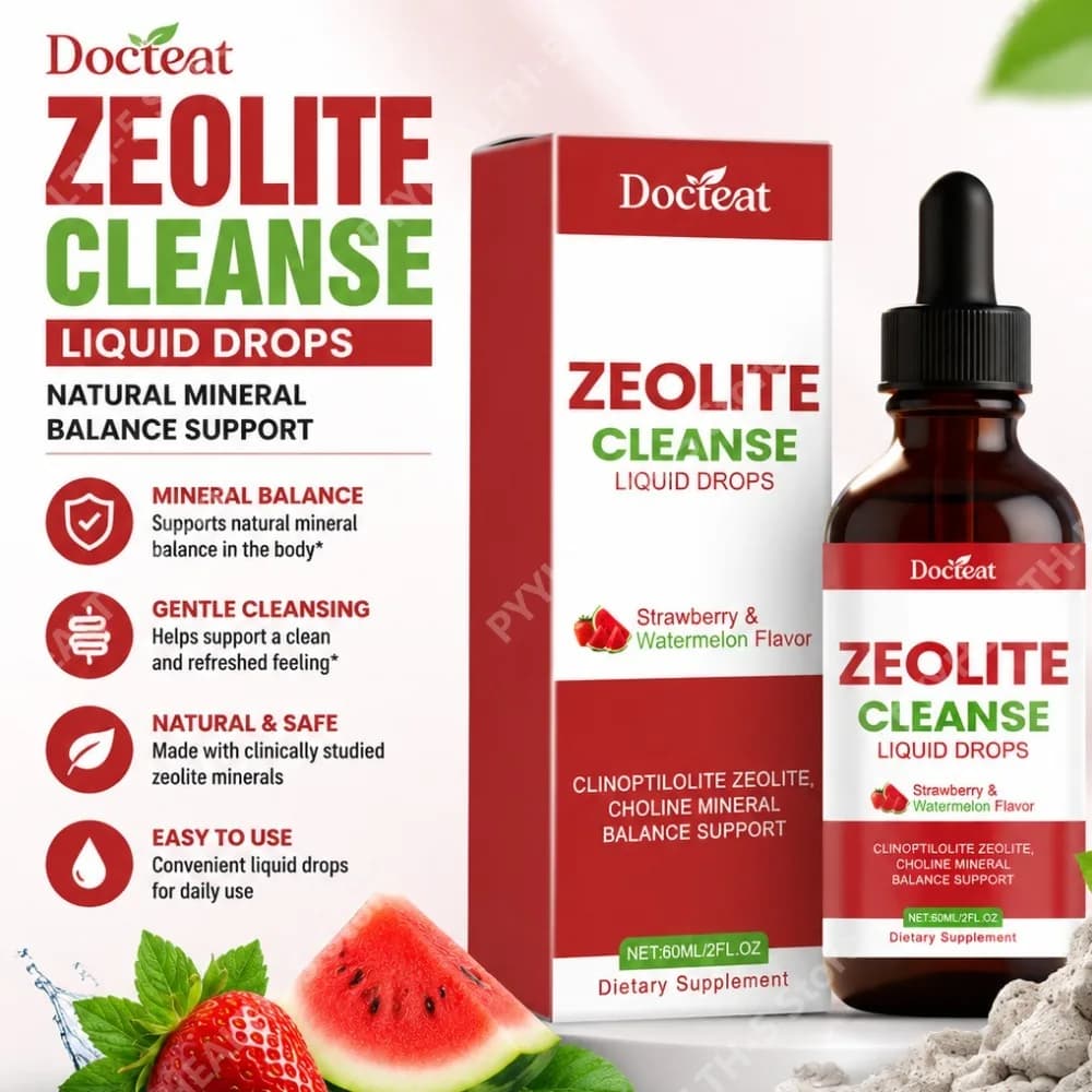 Docteat Gocce Liquide di Zeolite Gusto Fragola e Anguria con Contagocce, con Bitartrato di Colina, Vitamina C, D3, B12, 60ml