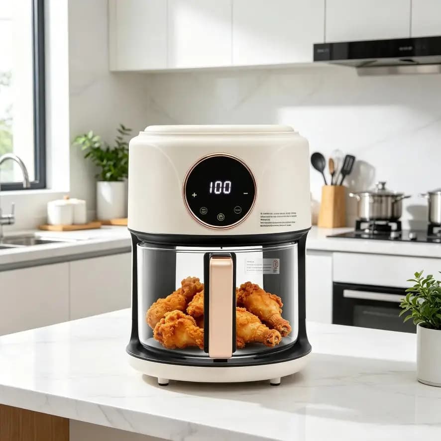 Friggitrice ad Aria 1200W 4.2L con Vetro Visibile, Display Digitale Touch Screen, 8 Modalità Preimpostate per Patatine Fritte, Carne, Ali di Pollo, Bistecche, Pesce, Gamberetti, Tempo e Temperatura Regolabili 176-392°C ° Vetro borosilicato F, acciaio inossidabile, PP, 110 V, standard USA