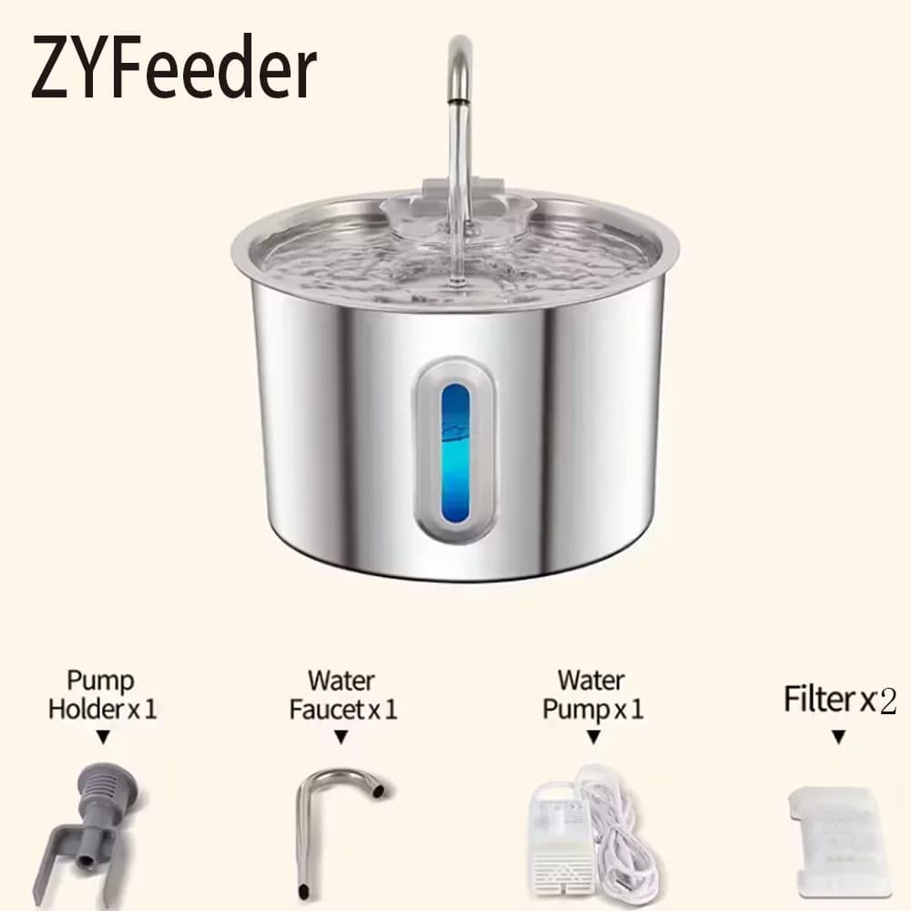 Automatic drinking water dispenser for cats 2.2 liters Fountain for smart dogs Water supply window for domestic animals Stainless steel water bowl (without plug 5 V 1 A)