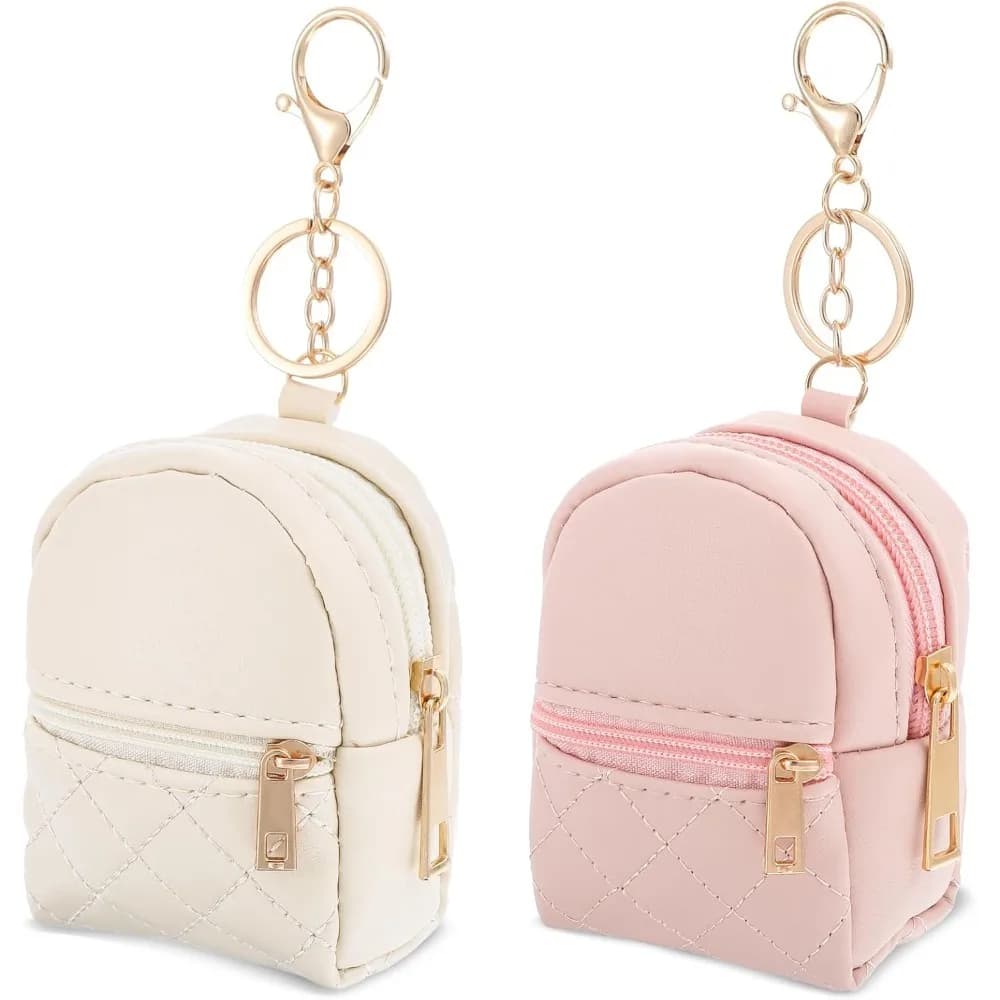 2 pezzi mini zaino carino borsa cosmetica per le donne portachiavi ciondolo creativo portachiavi portachiavi borsa per il trucco in pelle PU tasca chiave