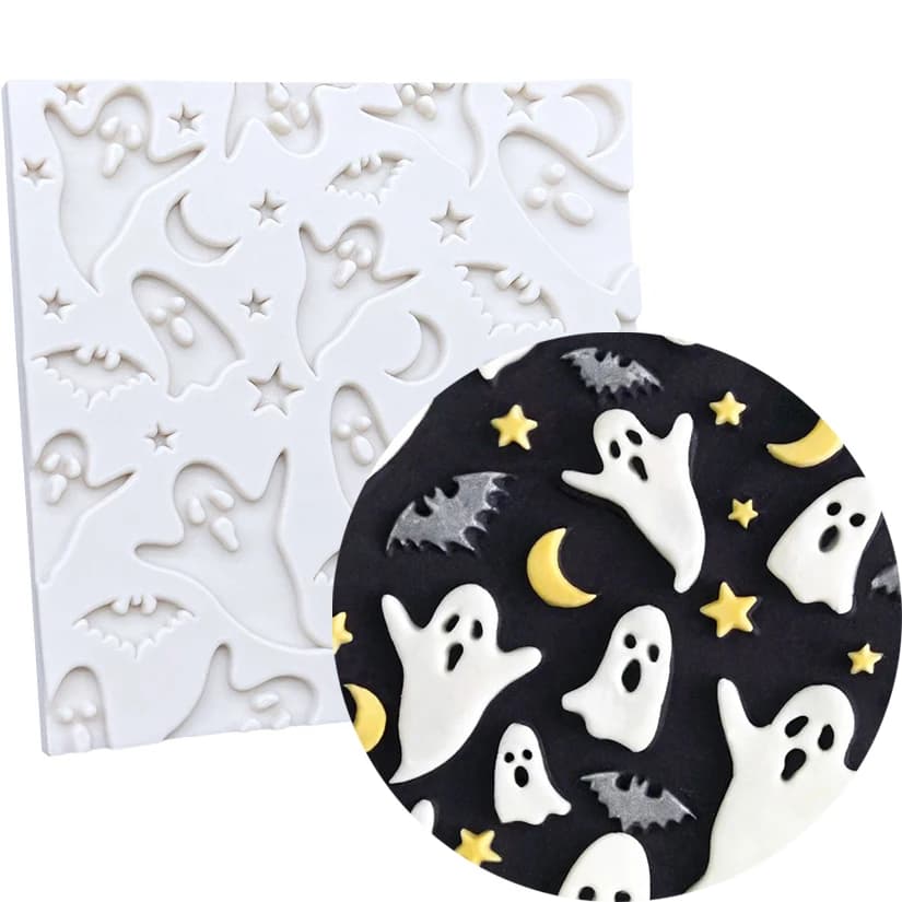 Stampo in Silicone per Decorazioni di Halloween con Fantasma, Pipistrello, Luna e Stelle, Strumenti per Resina, Stampo per Cupcake, Utensili per Decorazione Torte in Fondente